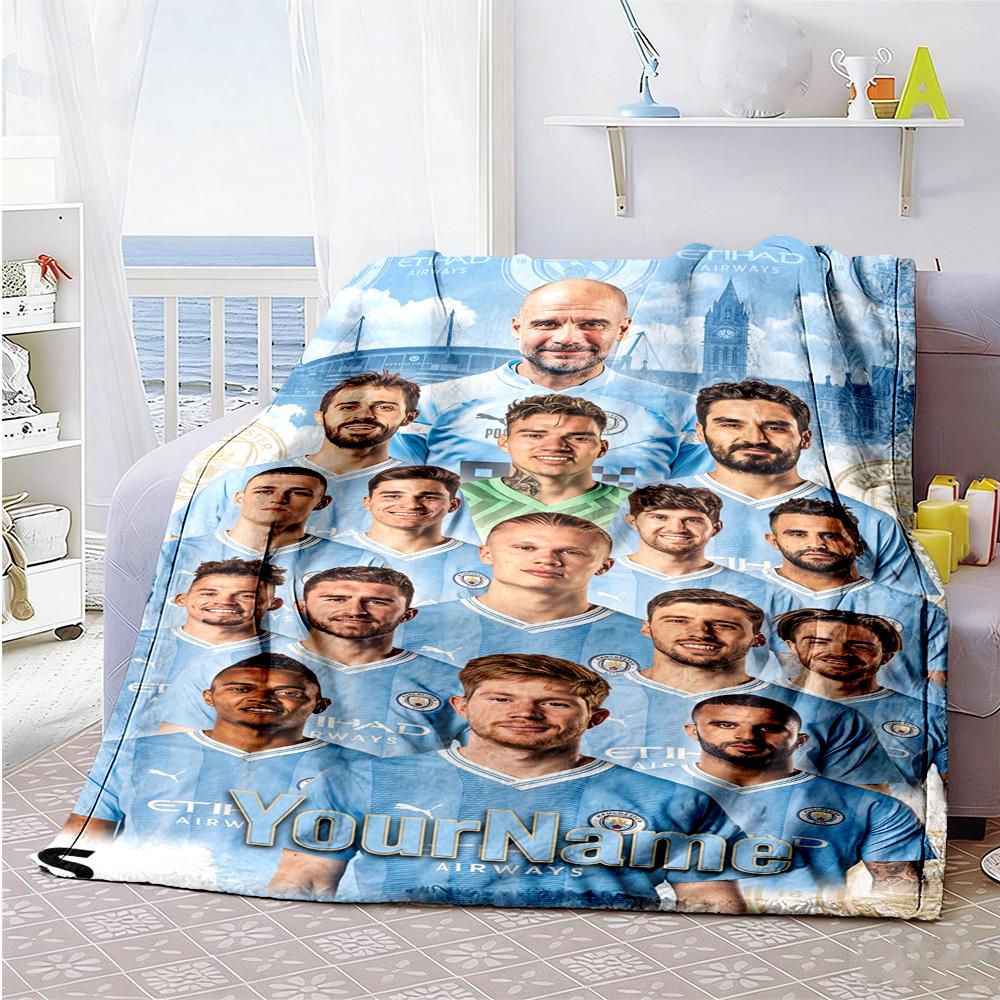 Manchester City Personalized Text Blanket Cozy Customizable Blanket Warmthful Decor Throw For Office Chair Bed Livingroom Office Four Seasons Universa