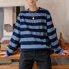 Męska bluza w paski, okrągły dekolt, długi rękaw, swobodny, luźny krój, modny top dla młodych mężczyzn, akcesoria