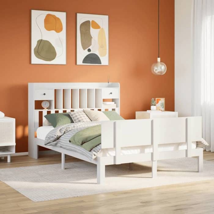VidaXL Lit bibliothèque sans matelas blanc 160x200 cm bois pin massif 3322697