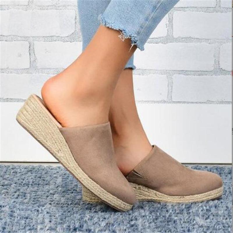 

Женские шлепанцы на танкетке, премиальные шлепанцы, винтажные, противоскользящие, повседневные, женская платформа, ретро, обувь на танкетке, большие размеры 34-43, сандалии 43(26.5cm) хаки