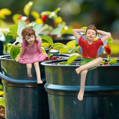 2Pcs Fairy Garden Accessories Miniature Angel Figurines Gift Boy Girl Statues Glow In The Dark Wing