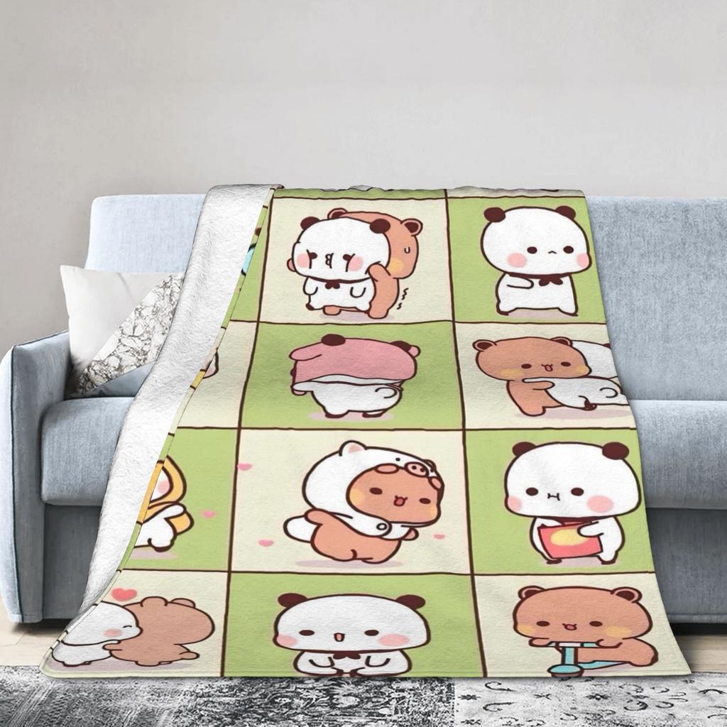 Bubu Dudu Süßer Cartoon-Bär Charakter Warme Weiche Decke Kawaii Panda Plüsch Überwurfdecke Schlafzimmer Flanell Bettüberwurf Sofabezug