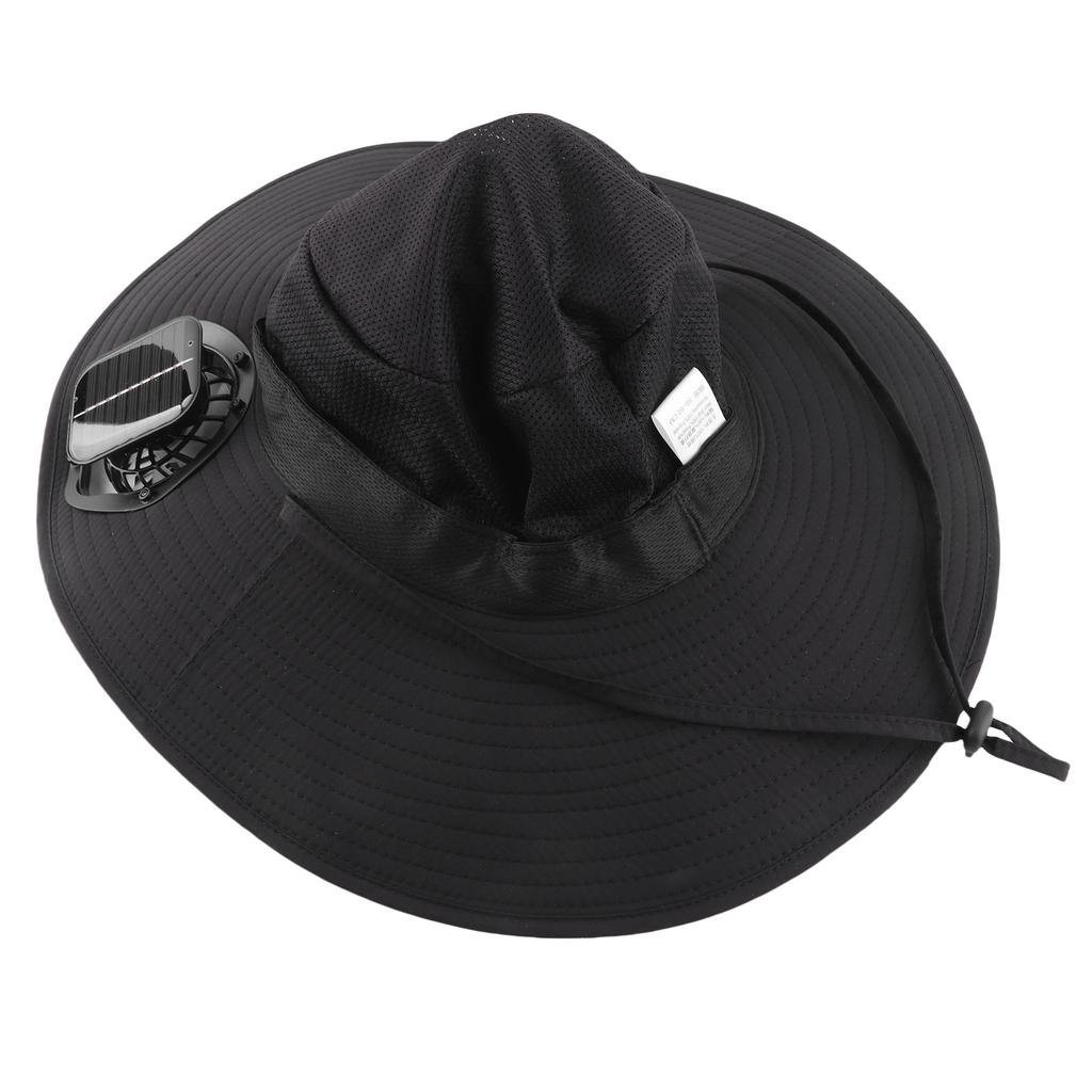 Solar Fan Hat USB Charging and Solar Powered Double Fans Wide Brim Sun Hat for Fishing Beach Black