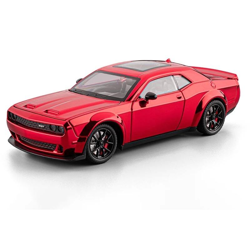 1/24 Dodge Challenger Hellcat SRT Electroplating Version Alloy Scale Car Model Diecast Metal Sound and Light Children Toy Car Vehicles