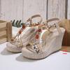 SyfIyno Summer Sandals Women's Fashion Open Toed Knitted Elastic Belt Slope Heel Thick Bottom High Heel Sandals Eleven Styles