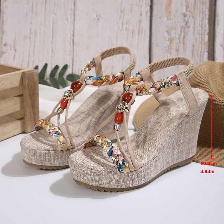 SyfIyno Summer Sandals Women's Fashion Open Toed Knitted Elastic Belt Slope Heel Thick Bottom High Heel Sandals Eleven Styles