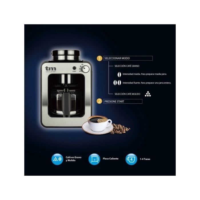 Cafetière goutte à goutte - TM Electron - TMPCF020S - 600 W - 4 Tasses - Argenté