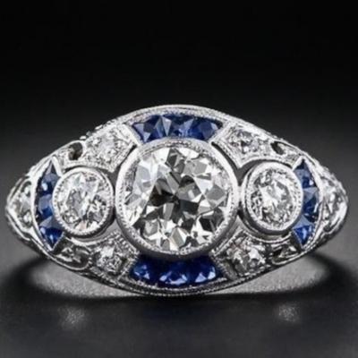 Explosieve Zirkonia Ring Blauwe Diamant Saffier Meisjesring Mode Sieraden