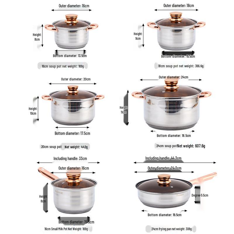 12-Piece Stainless Steel Cookware Set: Thickened Stockpot, Non-stick Frying Pan, Hot Pot, and Special Pot