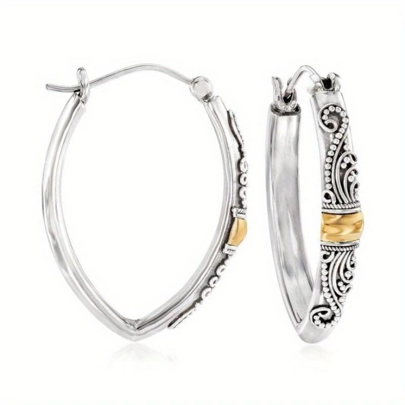 Vintage Hand Carved Texted Silvery Plated Hoop Earrings for Women's Exquisite  Party Vacation Jewelry Accessories Crafts