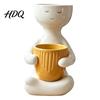 Cute Zen Home Decor Smiling Face Plant Pot, Double Planting Space Planter, Resin Layered Landscaping Planter Sitting Figure Flowerpot for Succulents,