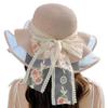 Straw Wide UV Floral Bowknot UV Sun Actress [easylivegogo] Women's Hat, Brim, Protection, Pattern, Ribbon, Lace, Cut, Protection, Natural, Refreshing,