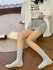 AMUSIIVE Women's Breathable Retro Pleated Cotton Mid-Tube and Knee-High Socks for Spring and Autumn
