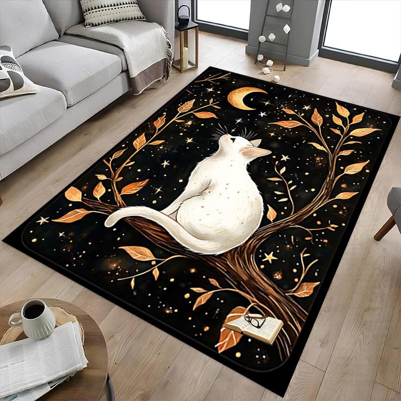 1pc cat moon Carpet Anti Slip Polyester Floor Mat for office.Bedroom