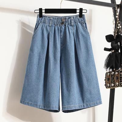 Pantaloncini di Jeans Estivi da Donna a Vita Alta a Gamba Larga e Larghi Arrivi Mezza Lunghezza Colore Blu Pantaloncini di Jeans Casual Coreani