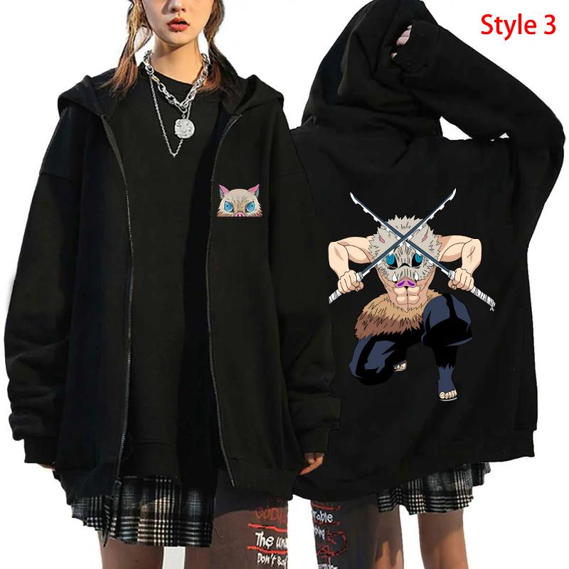 Hot Anime Demon Slayer Hashibira Inosuke Printed Hooded Men Women Zipper Hoodies Oversized Pullover Harajuku Manga Sweatshirt