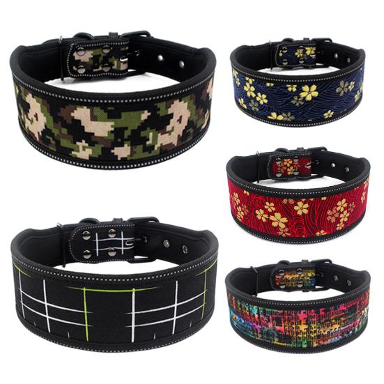Flower Line Print Reflective Adjustable Pet Dog Puppy Collar Soft Neck Strap