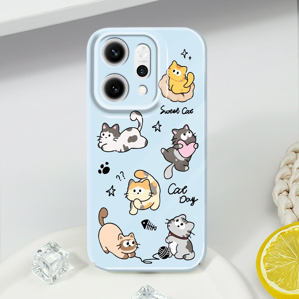 Happy Cat Phone Case For OPPO Reno 14 14F 13 13F 12 12F 11 11F 10 8 8Z 8T 7 7Z Pro 4G 5G Film Hard Cover