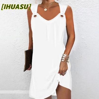 Fashion Summer Spring Solid Color Print Sleeveless V-Neck Casual Dresses International Design