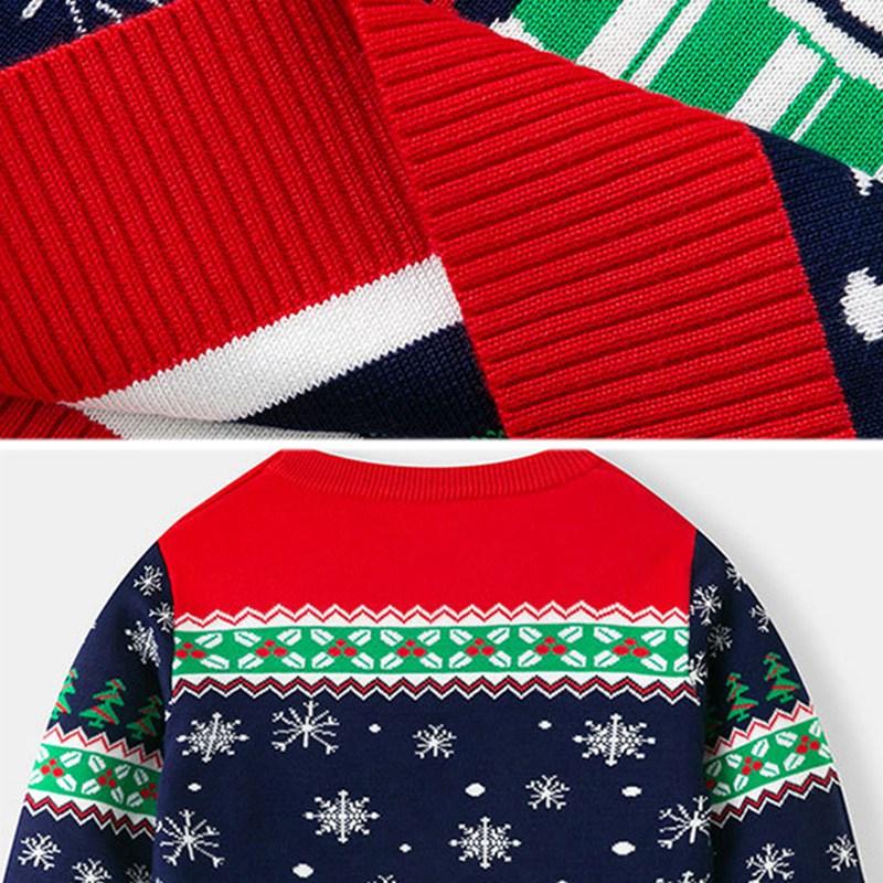 2-7 Years Kids Christmas Style Printed Sweater Round Neck Knitted Sweatshirt