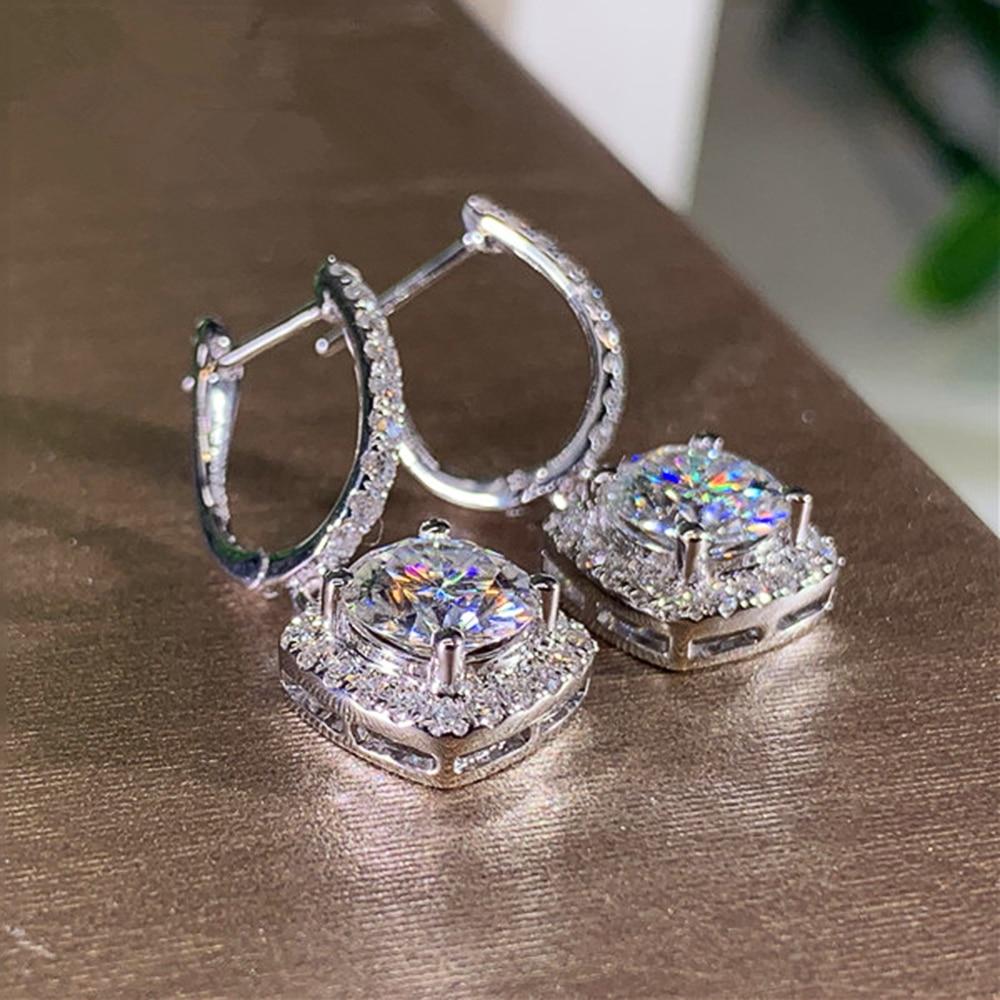 Huitan Neue Trendige Quadratische Hängeohrringe Brillant Braut Verlobung Hochzeitsschmuck Elegant Weiblich Hängeohrring Feines Geschenk