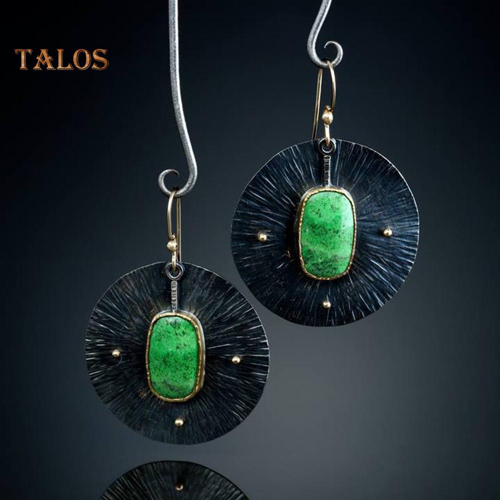 TJ Mulheres Faux Turquesa Incrustada Rodada Dangle Drop Hook Brincos Jóias Presente