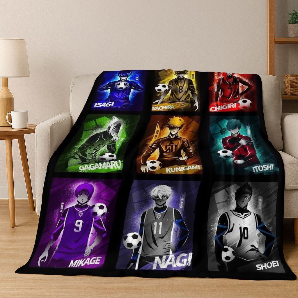 Cartoon BLUE LOCK Football Anime Isagi 3D Flannel Blanket,Warm and Cozy Soft Throw Blanket for Home Bedroom Bed Sofa Cover Kids