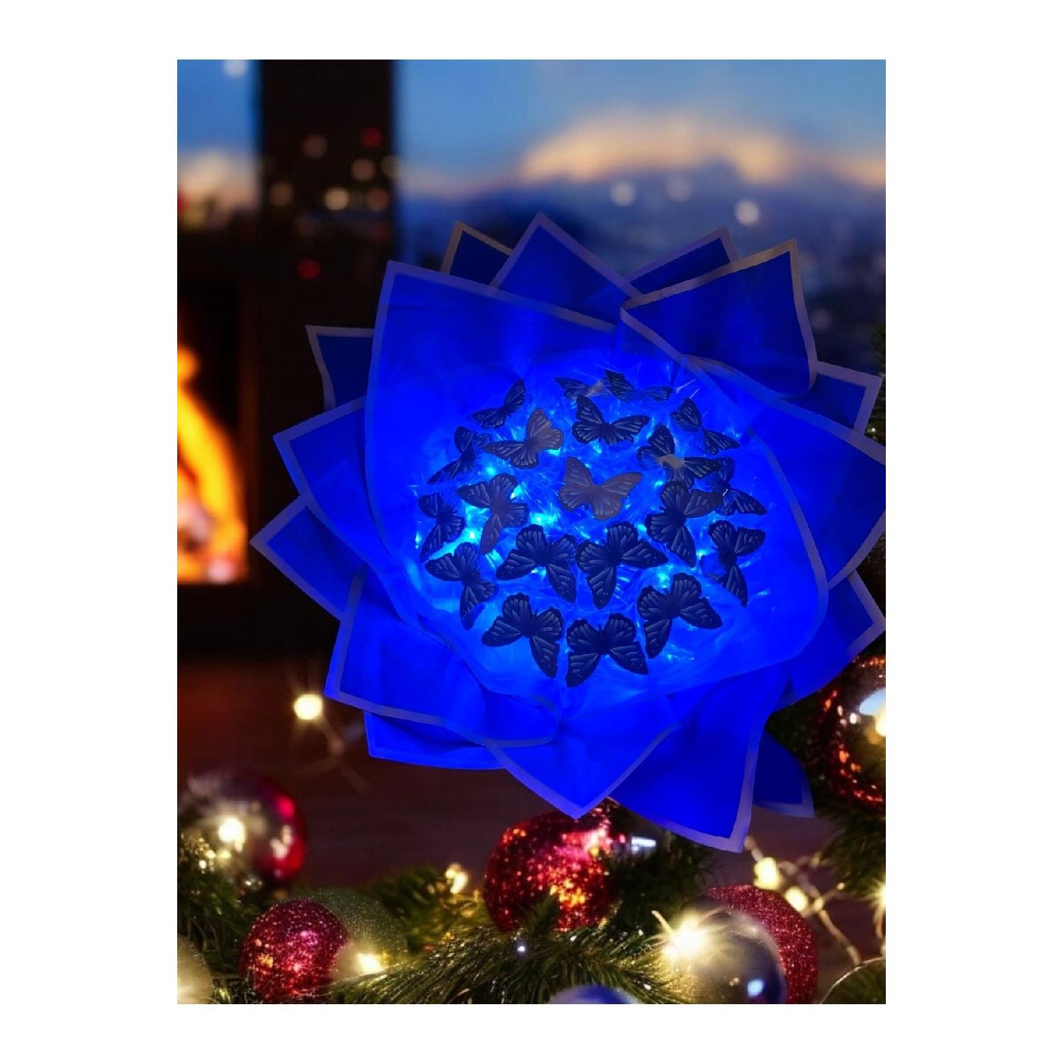 

35cm Large Size A Quality Blue Butterfly Bouquet With Blue Leds - 20 Pieces - New Year s Special Discount