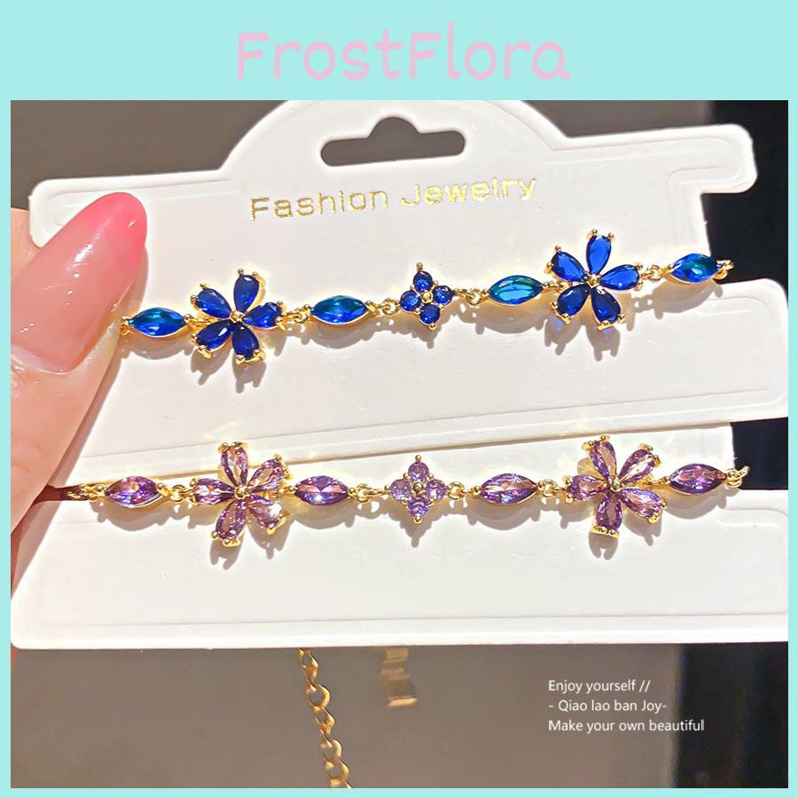 Minimalist Flower Cz Crystal Silver Bracelet For Women Office Wear