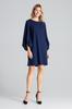 Navy Blue Dress with Puffy Sleeves and a Boat Neckline - M693 Size S/M