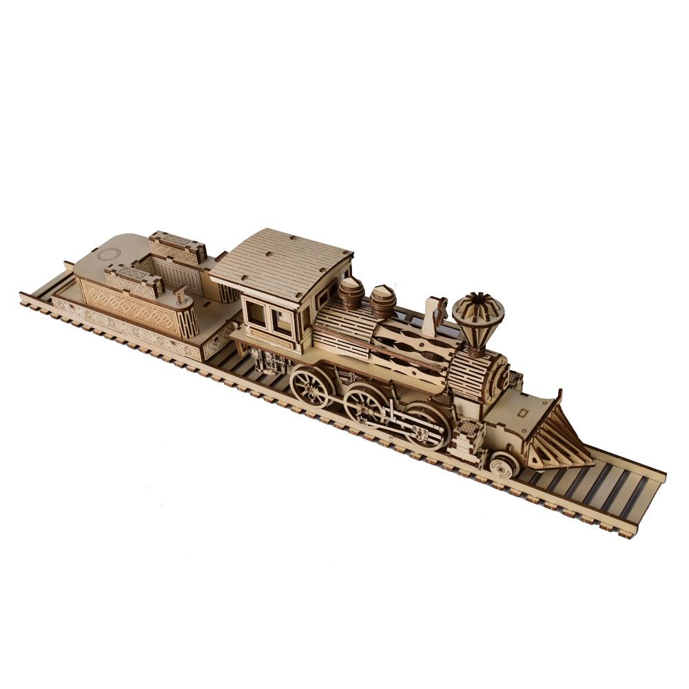 3D Wooden Puzzle Streetcar Sakura Journey Tram Station Retro Car Bus Model DIY Assembly Toys For Children Kids Desk Decoration