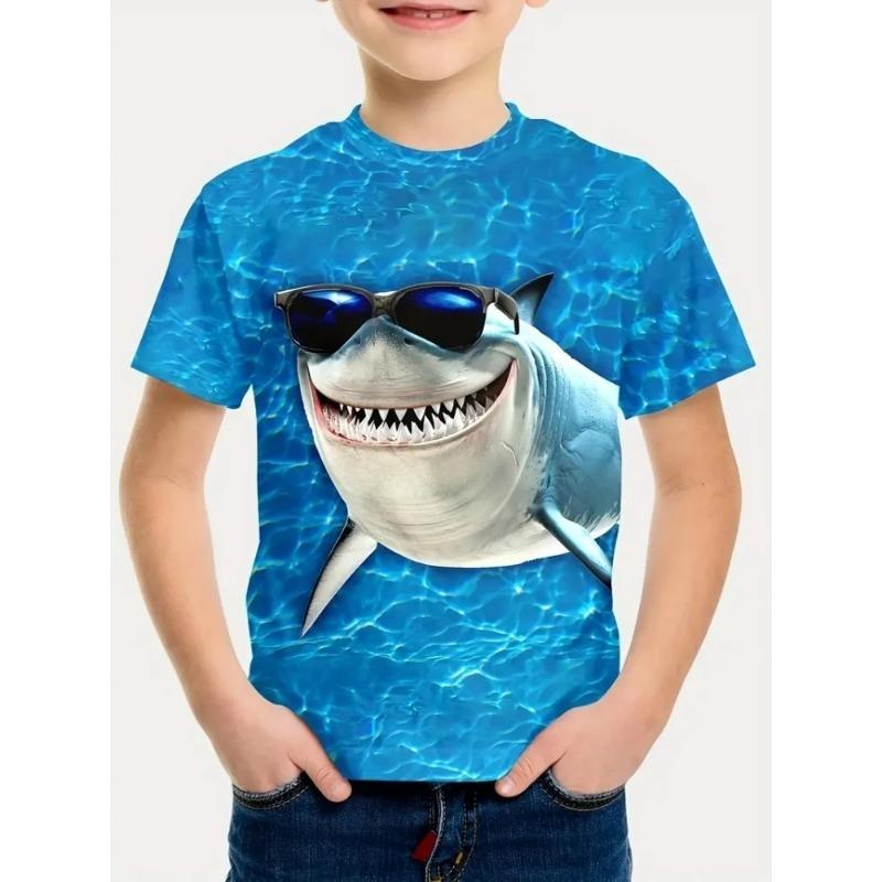 

Забавная футболка с 3D-принтом акулы, футболка с рисунком морского животного для ребенка, летние топы с круглым вырезом, детские футболки с коротким рукавом 130