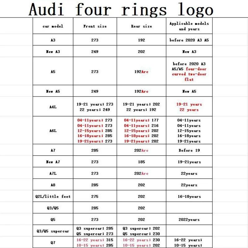 For Audi 8L 4 Rings Logo ABS Chrome Black Car Front Hood Emblem Bonnet Badge Rear Trunk Badge For Audi A3 A4 A5 A6 A7 A1 Q2 Q3 Q5 Q7 Q8 TT