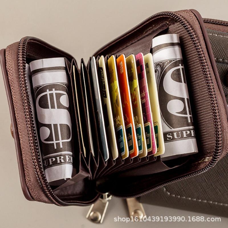 Neutral retro wallet, men's pu card bag, solid color, simple organ bag with zipper, a must for storage trends