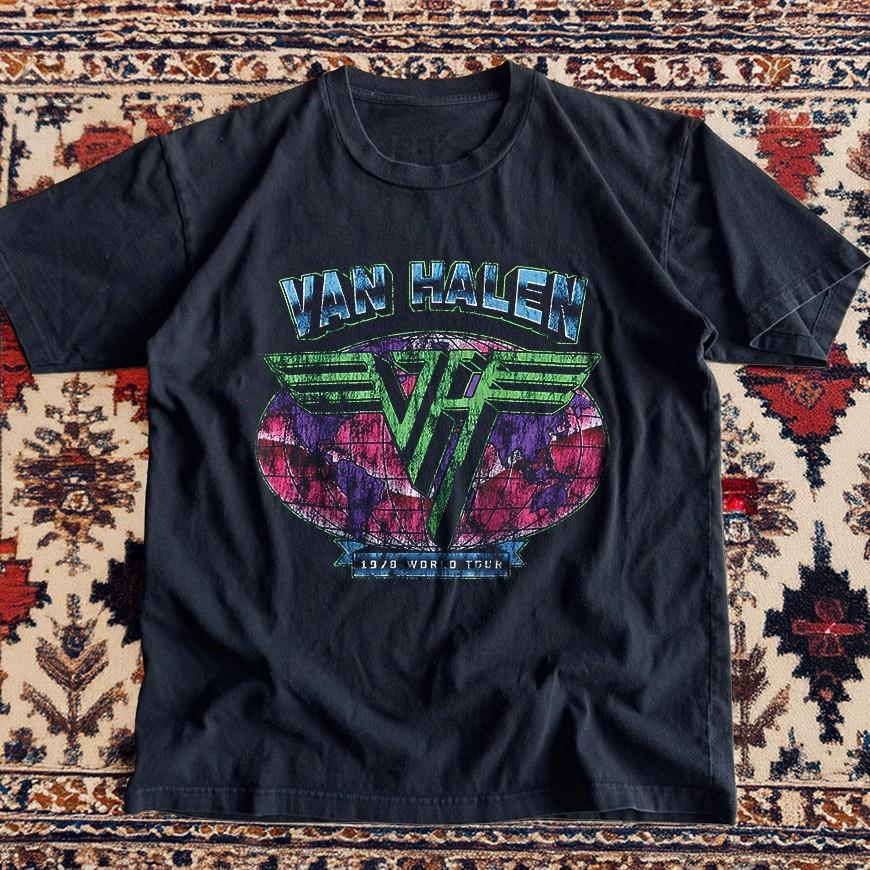 NEW! Van Halen Logo World Tour 1978 Heavy Cotton Black Unisex T-shirt Size S-5XL L