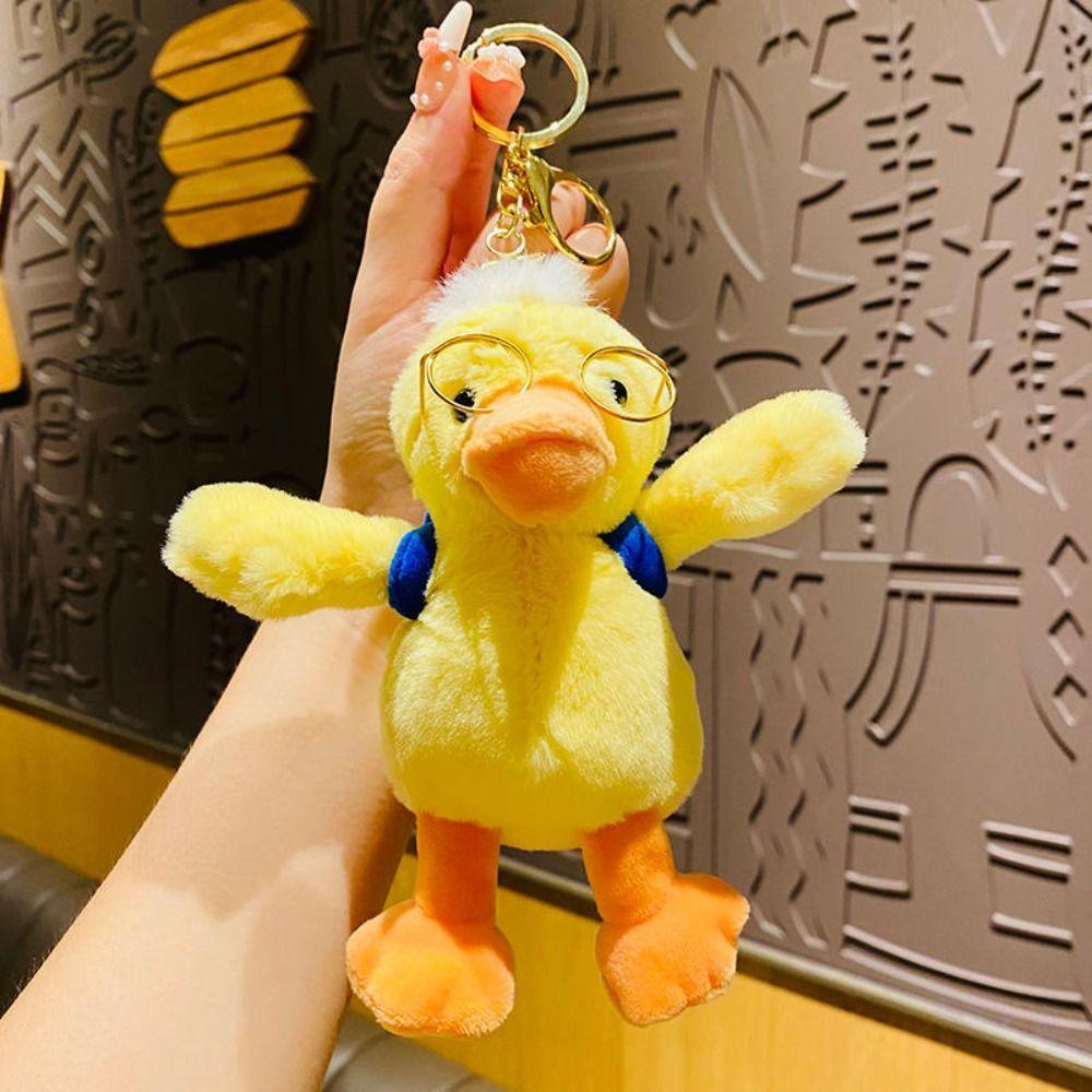 PP Cotton Glasses Duck Plush Keychain Fluffy Plush Doll Pendant Yellow Duck Plush Keyring Unisex