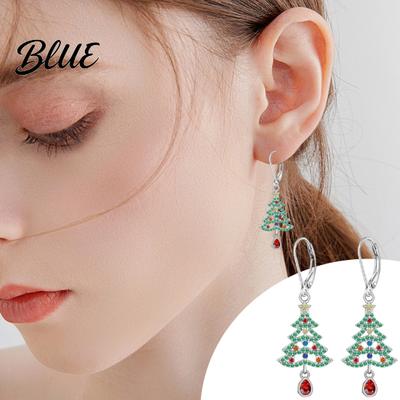 Christmas Party Outfit Earrings Tree Dangle Shiny Zircon Jewelry Zinc