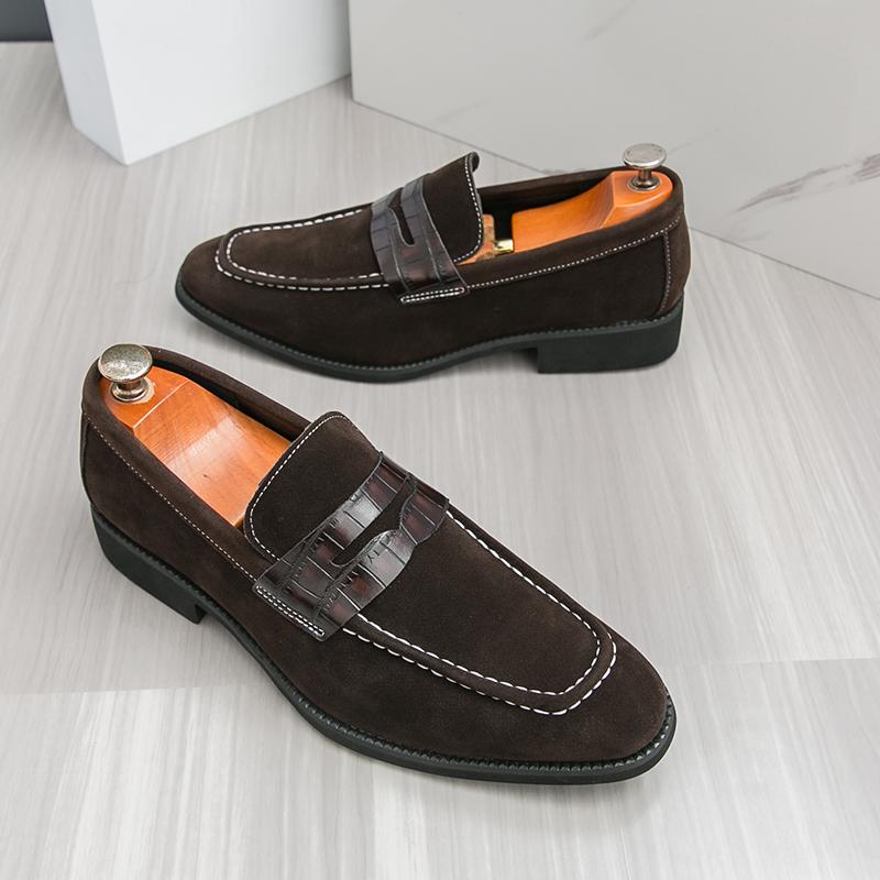 Fashion Brand Mens British Style Loafers Shoes Casual Slip-on Shoes Fashion Classic Round Toe Soft Suede Leather Business Dating Shoes