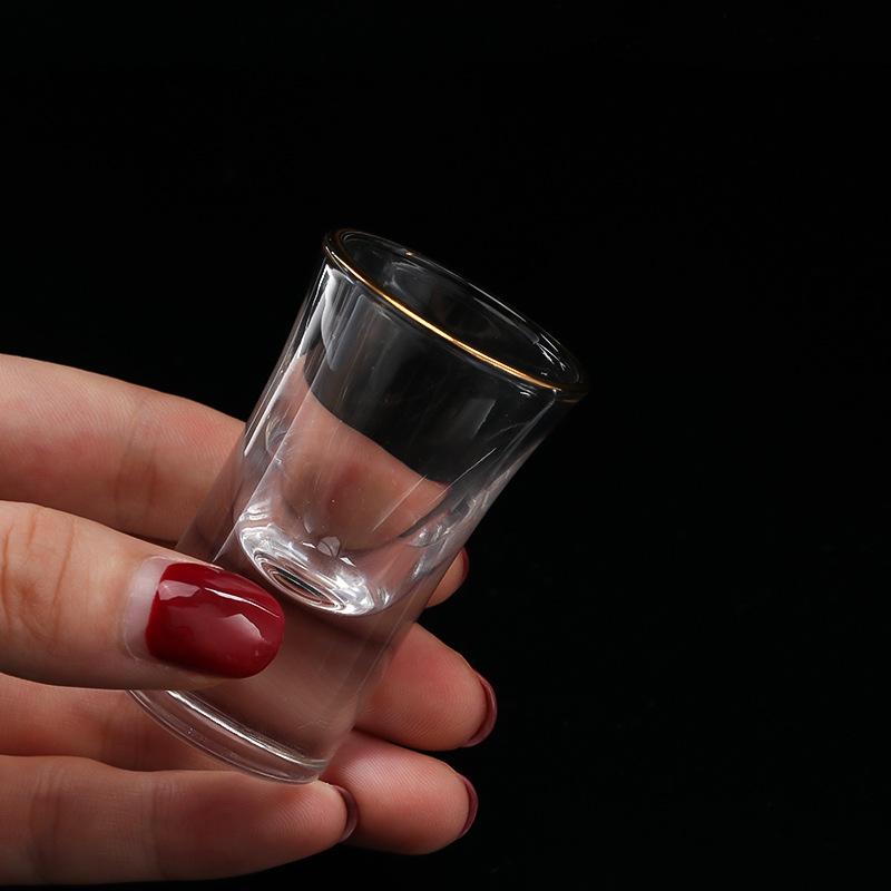 Golden Edged Small Wine Glass Luxury Vodka Glass Thick Bottom Baijiu Cup Transparent Drinkware Whiskey Glass Drinking Glasses