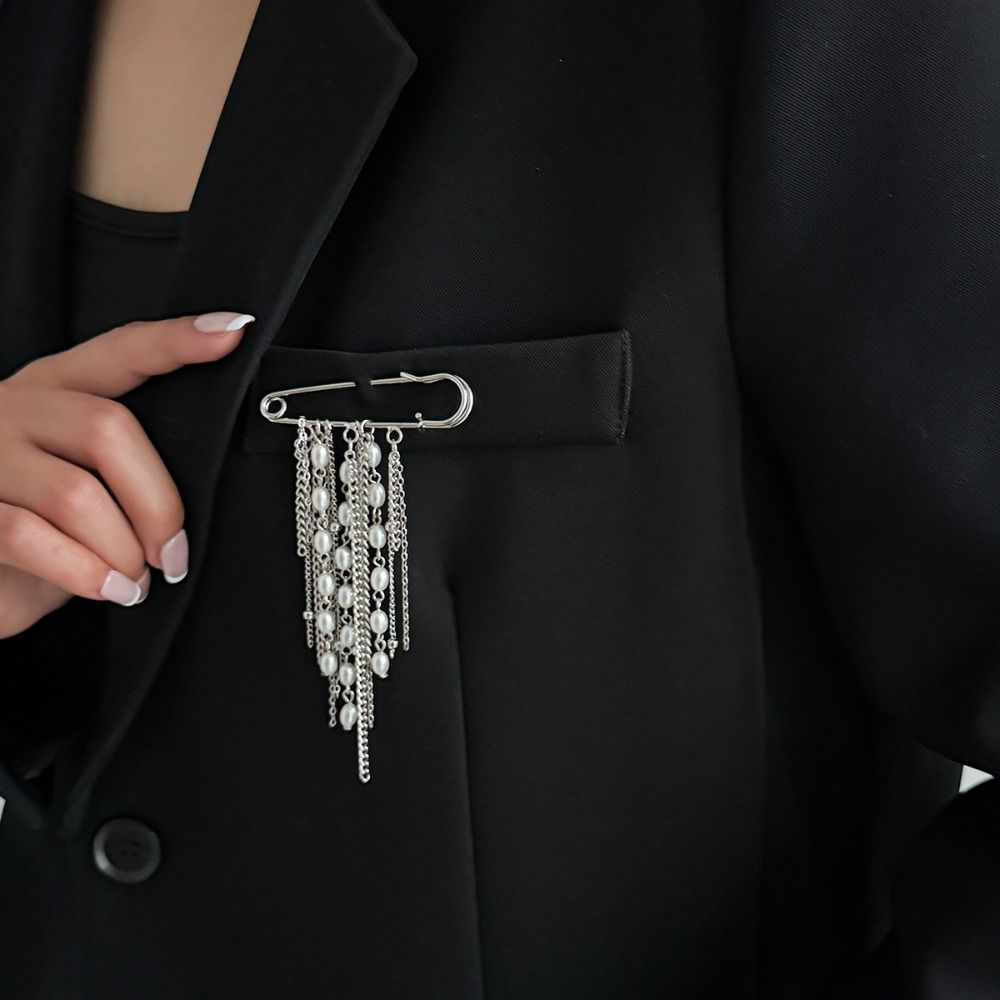 Flower Long Tassel Brooch Pearl Waist Cinching Fixed Pin Exquisite Multi-layer Chains Pin Women