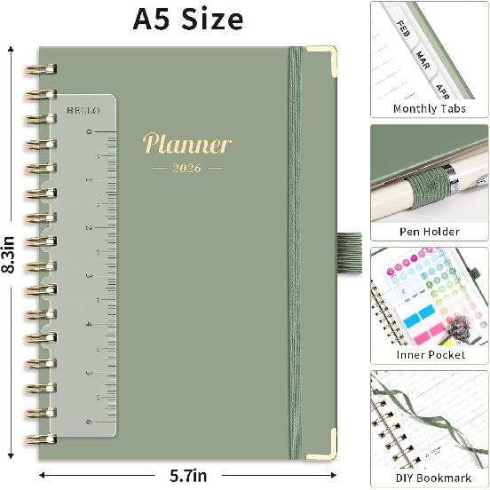 AHGXG 2026 Planner, Weekly and Monthly, 2026 Calendar, Jan 2026 - Dec 2026, Hardcover with Monthly Tabs, 100 GSM Thick Paper, for Women School Home