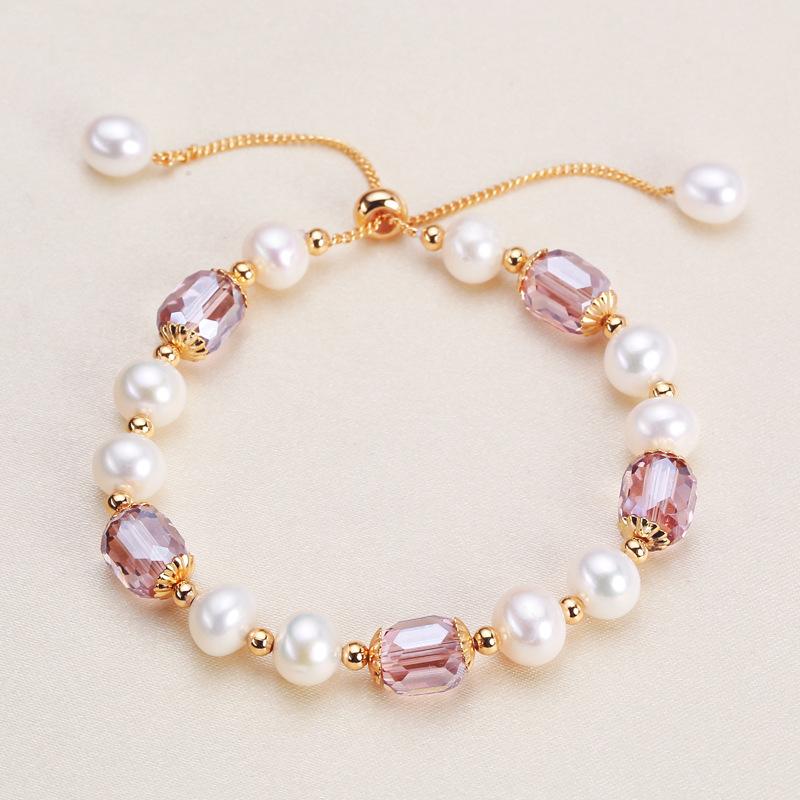 Natural freshwater pearl bracelet, sweet amethyst, pullable adjustment bracelet, niche bracelet wholesale