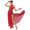 Womens Sparkly Lyrical Performance Dress Back Keyhole Leotard Sheer Mesh Details Slit Hem Modern Dance Costume