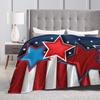 4th of July USA Flannel Blanket  Warm Soft Throw Blanket for Bedroom Airplane Travel Aesthetic Bedspread Sofa Bed Cover