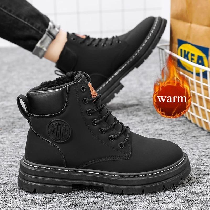 

2025 Новые мужские зимние рабочие ботинки на плюшевой подкладке, водонепроницаемые, противоскользящие, ретро-винтажные, удобные, для активного отдыха, для походов, зимние ботинки 44 чёрный