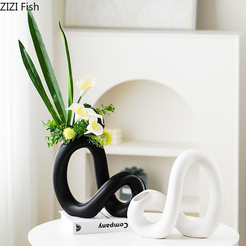 Creative Twisted Lines Ceramic Vase Flowers Pots Desk Decoration Flower Arrangement Minimalism Floral Vases Modern Home Decor
