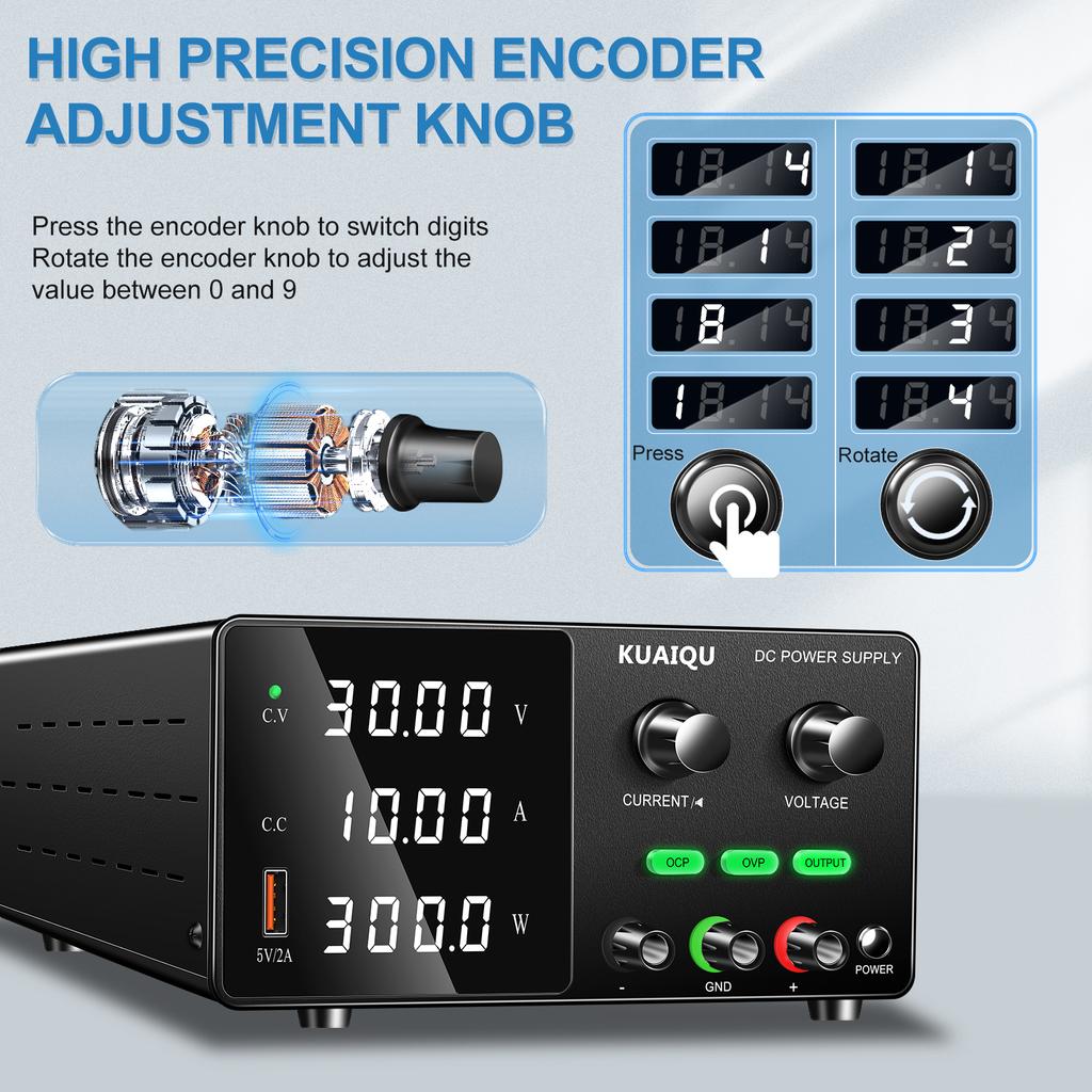 OCP OVP Bench DC Power Supply 30V 10A 160V Adjustable Power Source USB 5V 2A OUTPUT Programmable Voltage Stabilizer Buzzer Alarm