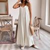 Women's Solid Color Cotton and Linen Dress Suspender Loose Casual A Pendulum Dress