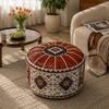 Retro Ethnic Leather Storage Footstool: Round, Multifunctional Shoe Changing Stool for Living Room