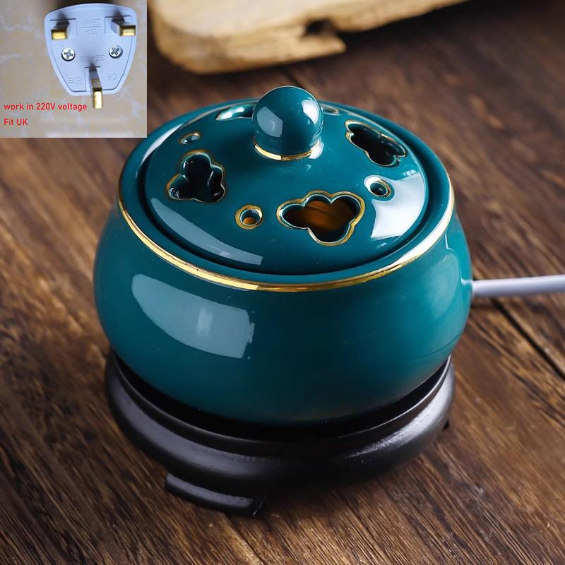 

Green Electric Incense Burners 110V/220V Plug-in Sandalwood OUD Incense Censer , Timed Temperature Ceramic Essential Oil Lamp